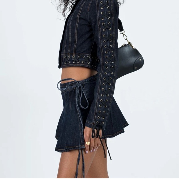 Lioness Pleated Dark Denim Mini Skirt - Picture 4 of 10